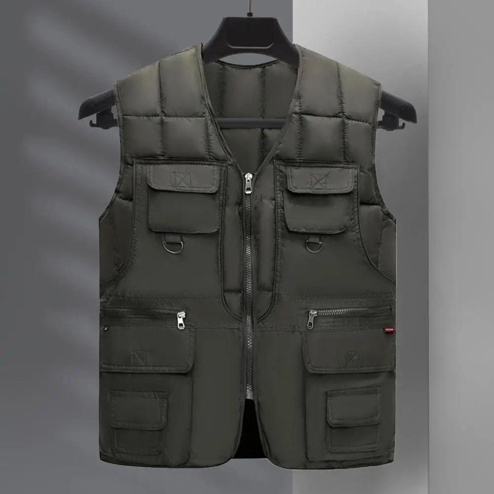 Winter Men's Vest Casual Padded Plush Single-breasted Sleeveless Winter Jacket Fashion V-neck Warm Fishing Vest Clothing for Men