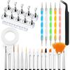 Nail Art Tools Set – 15pcs Nail Brushes, 5pcs Dual-Ended Dotting Pens, Nail Stand & Holder Kit with Brush Rack, Tweezers & Double-Sided Tape for