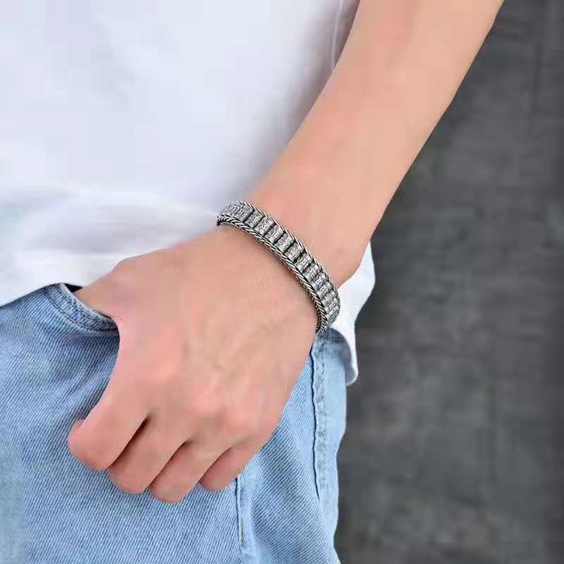 Rotating Lulu Tong Men's Bracelet with Six Character Mantra, Roller Conveyor Chain, Retro, Personalized, Ethnic