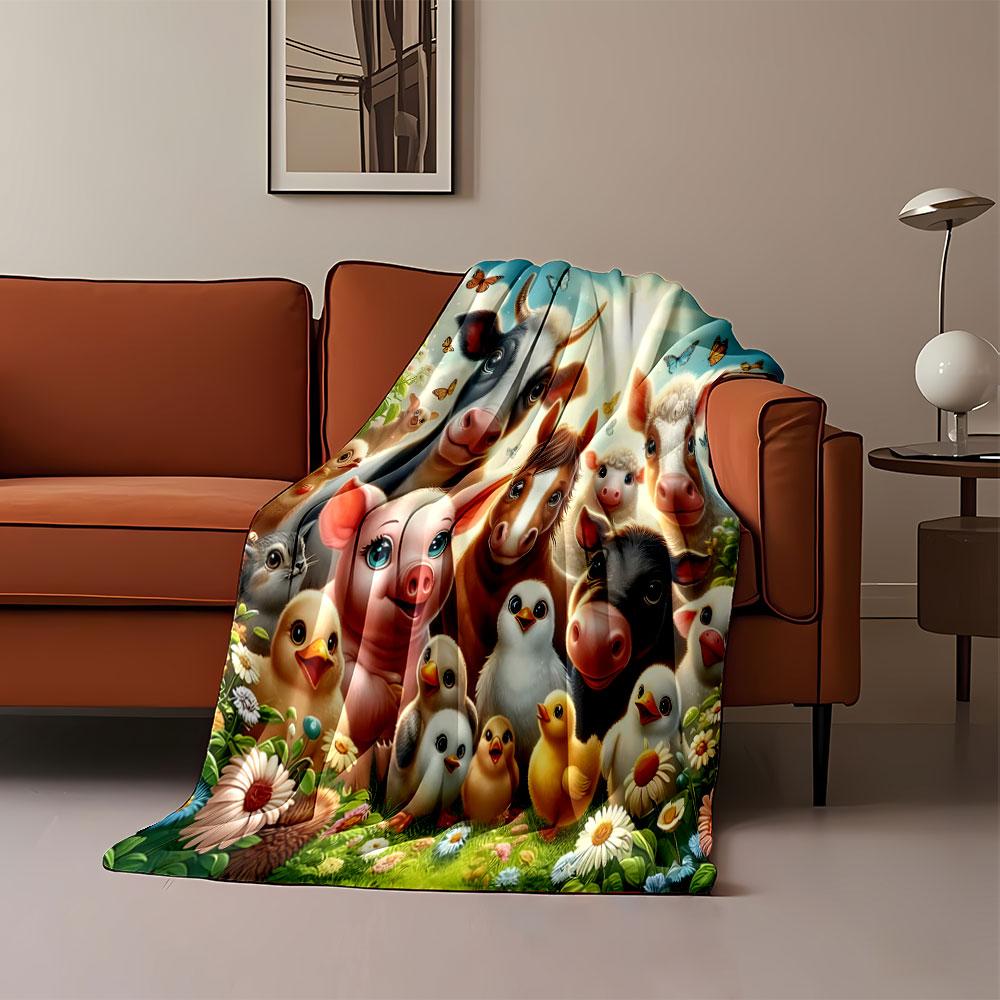 Cute Farm Animals Gathering print blanket soft and cozy perfect for the living room bed sofa or a nap,gift