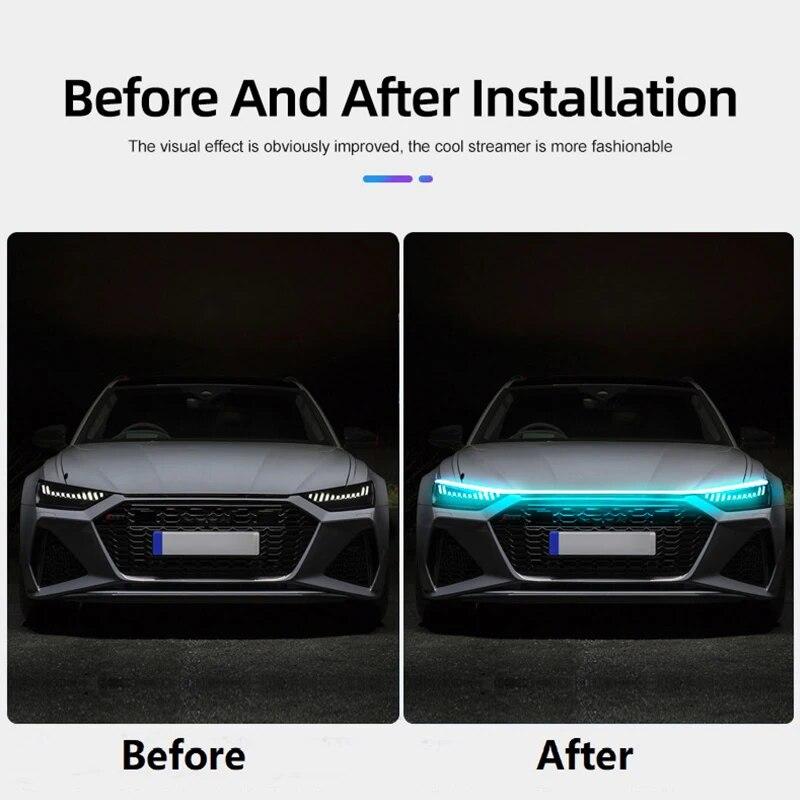Car Hood Led Decorative Light Bar Through Type Hood Slit Guide Strip Modified Ambient Light Car Daytime Running Lights