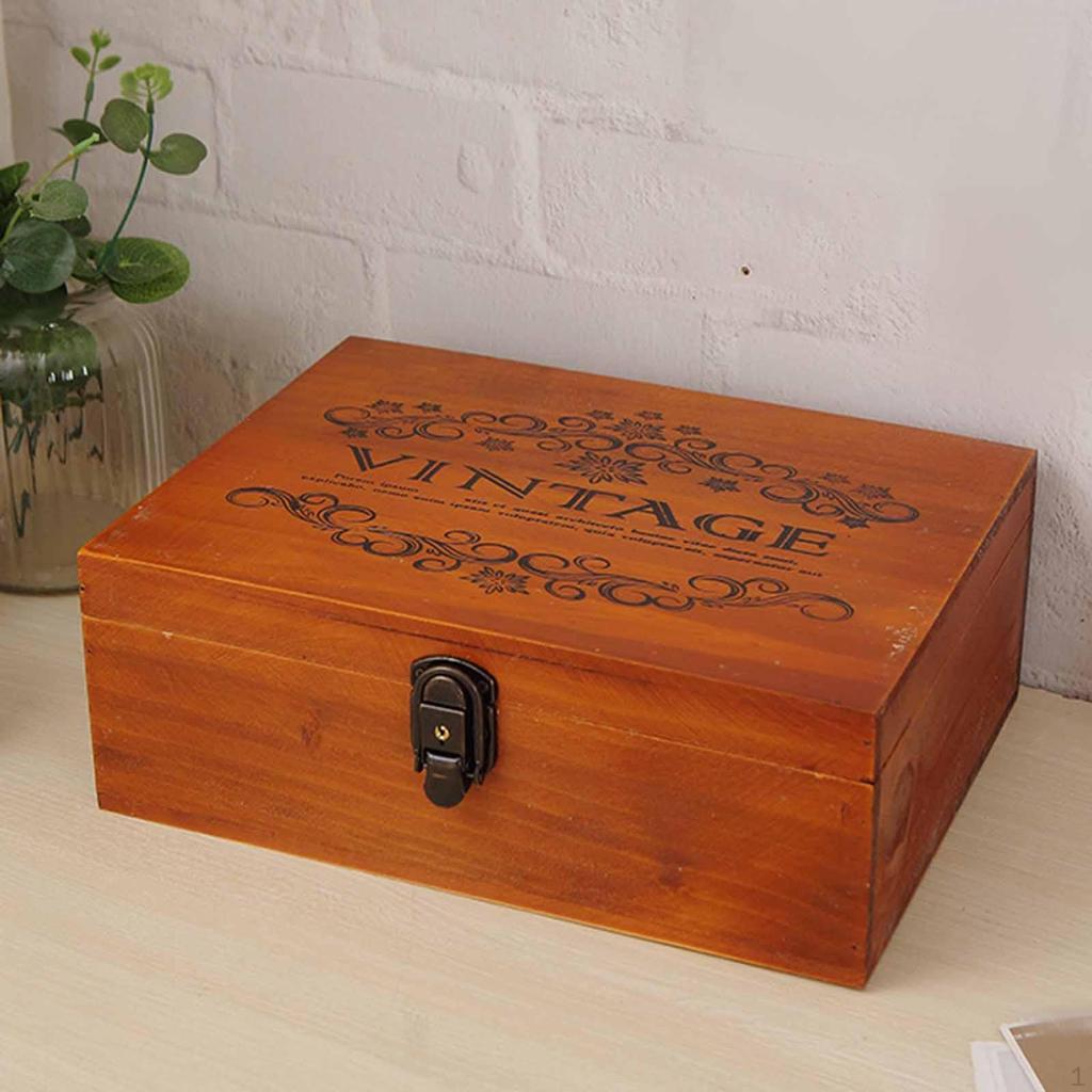 Wooden Keepsake Box Jewelry with Keys Compact Retro Design Trinkets Treasure Case