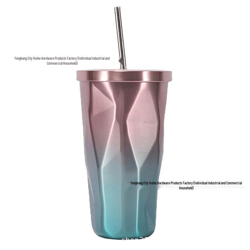Gradient Double-Layer Insulated Straw Water Cup with Large Capacity
