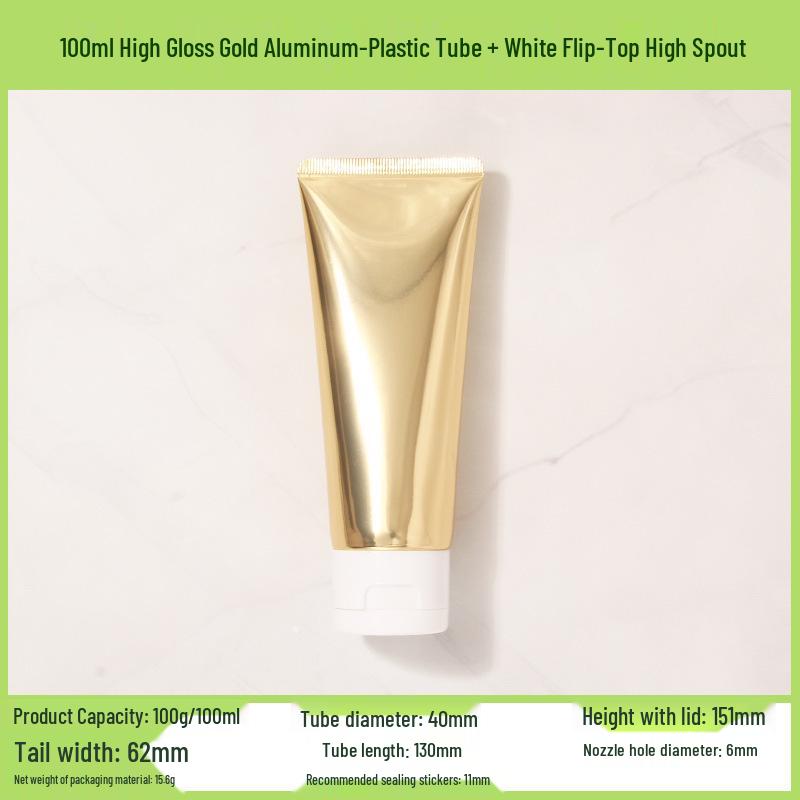 In Stock 100ml/100g High Gloss Gold-Silver Aluminum-Plastic Cosmetic Tube with Acrylic Cap - Refillable PE Empty Bottle