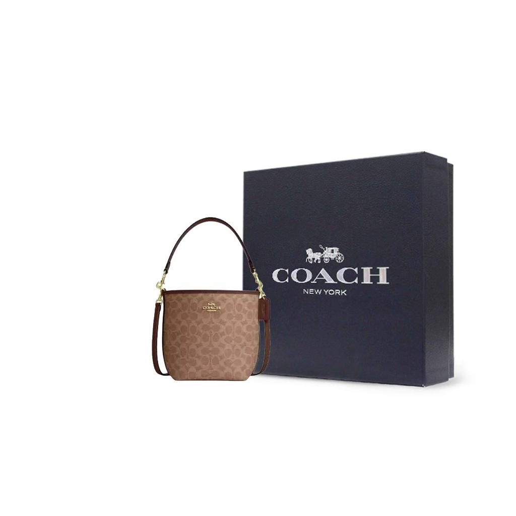 Coach City Bucket 17 Monogram Metal Logo Signature Coated Canvas Tote Shoulder Bag Small Women bags Brown CT800-IMXHE