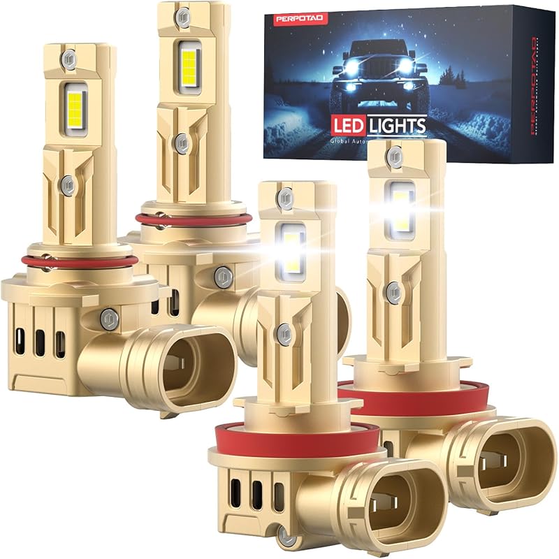 H11 9005 Bulbs Combo, 70,000LM 800% Ultra-Brightness, 60,000H Lifespan, 1:1 Halogen Mini Size, 6000K White, IP68, Plug-And-Play, 4-PACK