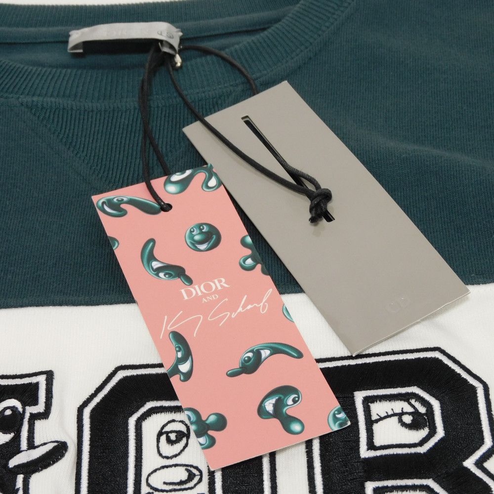 Used 10656 Logo Patch Crew Neck 193J646A0554 7829 S Green FS Stamp Unused Kenny Scharf White Men's from Japan AUTHENTIC