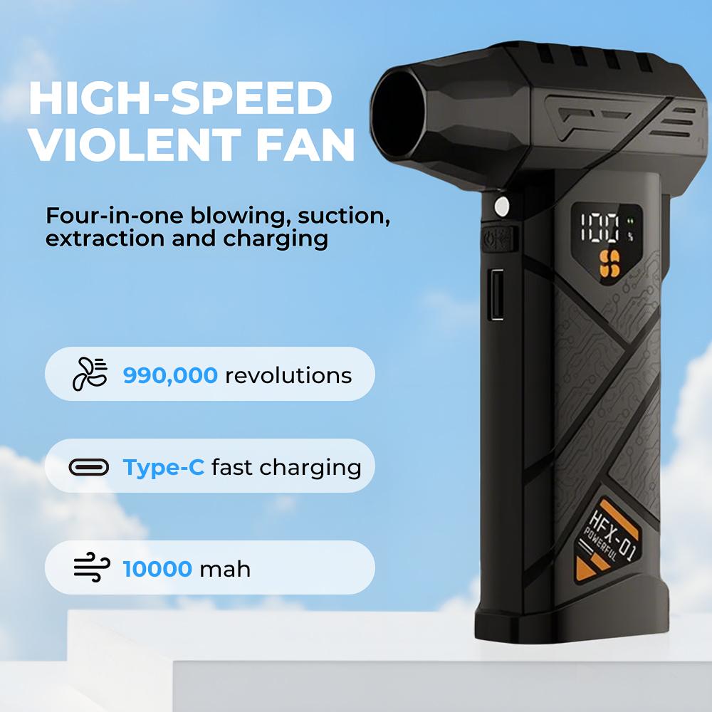 HFX-01 Leistungsstarker Turbo-Luftgebläse 380g Blasdruck Starker Luftstrom Turbo-Lüfter Powerbank-Funktion Kabelloser Druckluftstaubsauger