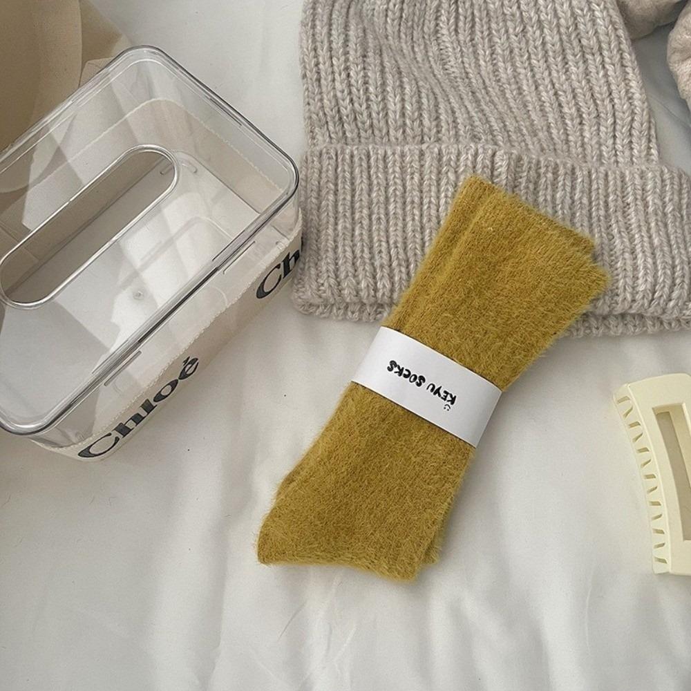 New Warm Women s Socks Solid Color Mid-Calf Fox Fur Socks Soft Thickened Mid-Calf Socks Girls One Size жёлтый