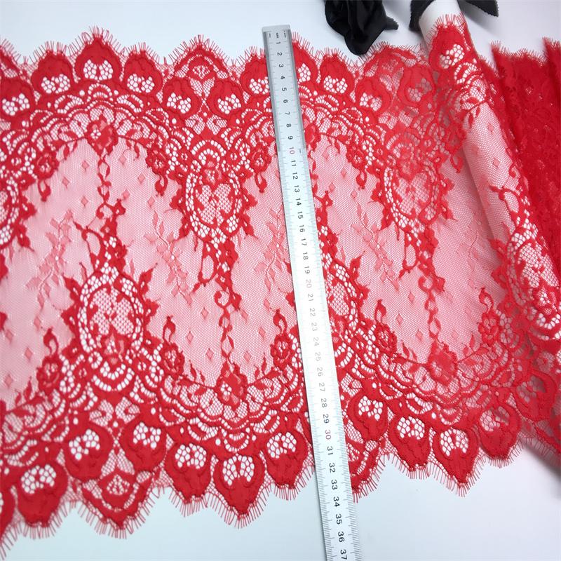 3m x 34.5cm Red French Chantilly Lace, Non-stretch Scalloped Eyelash Nylon Lace Fabric for Sewing, Bra, Underwear, Lingerie, Dress, Garment, Crafting