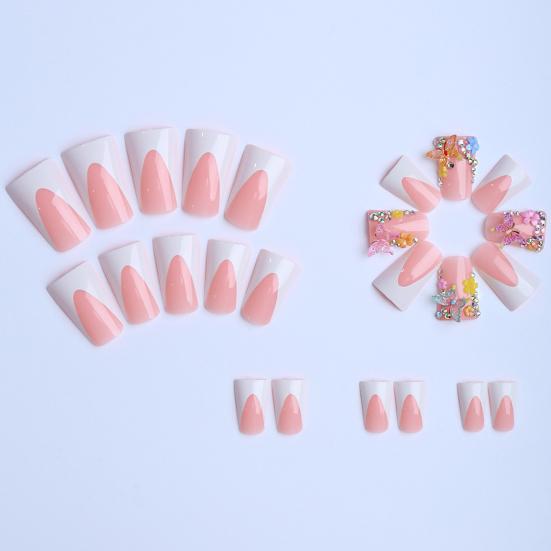 1 Set Square Press on Nails Reusable French Tip Stick-on Fake Nails Removable Full Cover Glue on False Nails for Women
