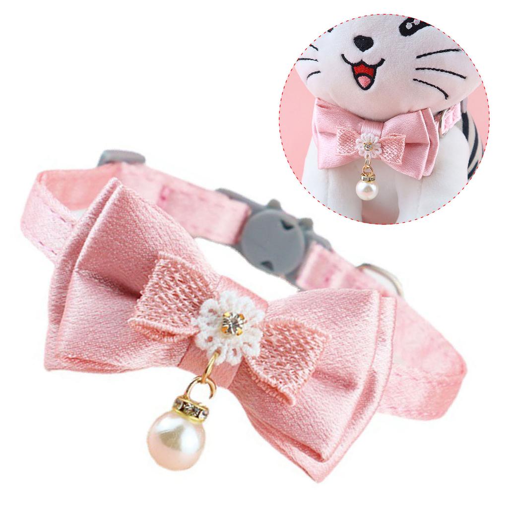 Pet Collar Adjustable Soft Wearable Cute Fashionable Cat Bow Tie Collar for Daily Walking Party Pearl Pendant Bow