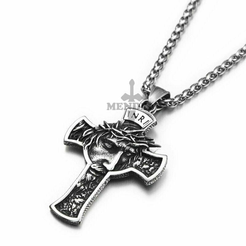 Herren Edelstahl Jesus Christus Gesicht Kruzifix Kreuz Anhänger Halskette