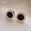 Stainless Steel European and American Retro Round Letter Stud Earrings, Simple Personalized Earrings
