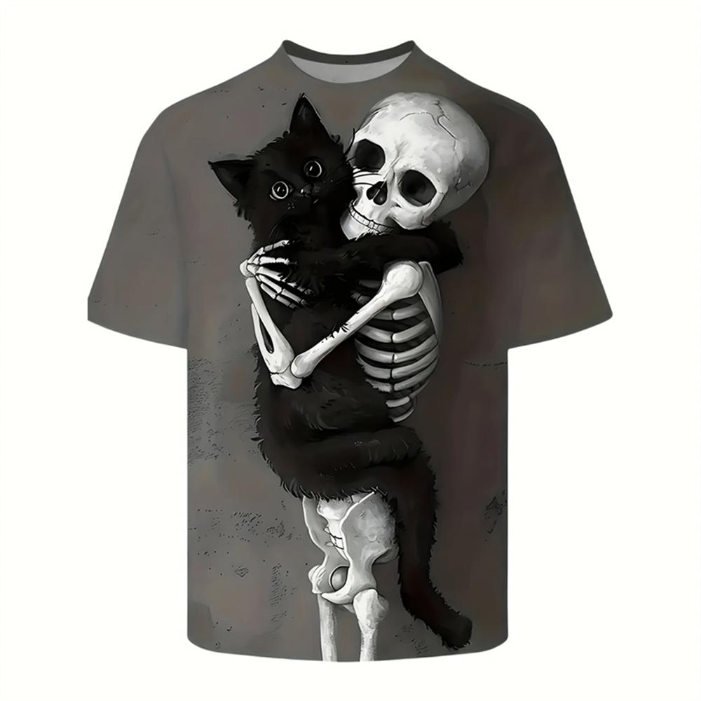 Summer Round Neck 3D Cute Cat Print Top Fashionable Casual Short Sleeved Men's T-shirts