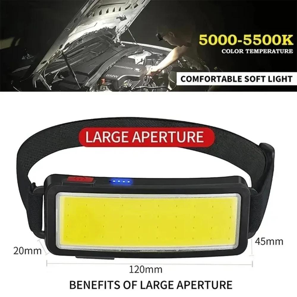 Powerful COB Headlamp Type-c/USB Rechargeable Head Flashlight Built-in Battery Outdoor Fishing Camping Lantern Waterproof Torch