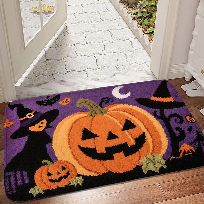 Pumpkin themed pattern, entrance mat, water absorbing foot mat, shower room, small carpet, anti slip mat, machine washable