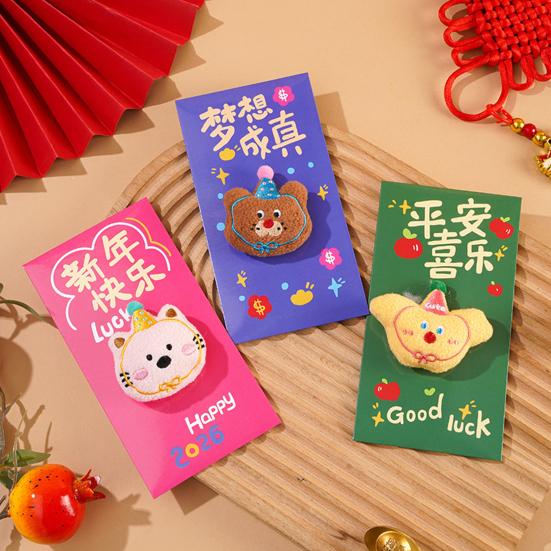 6Pcs Red Envelopes 3D Embroidery Plush Pendant Zodiac Horse Design Matte Cardboard Red Envelope 2026 New Year Gift