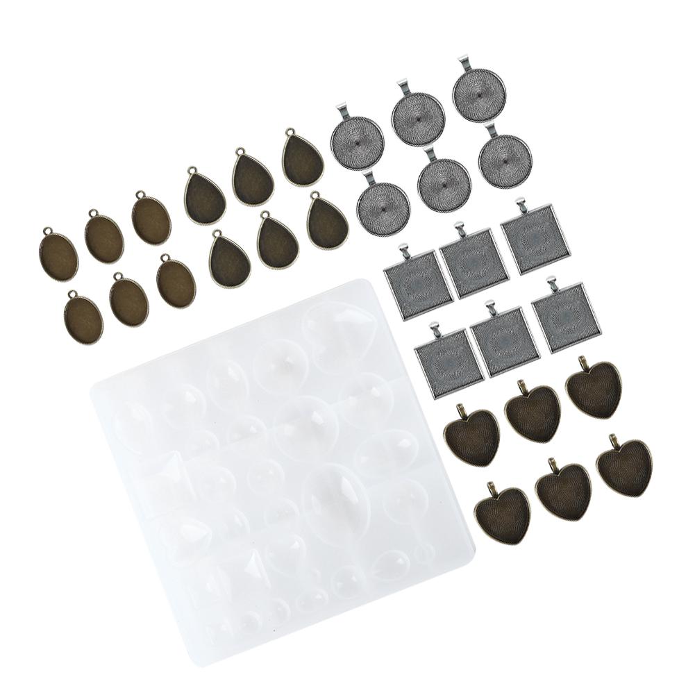 Alloy Round Oval Pendant Base Tray Silicone Mode Pendant Jewelry DIY Tool Set BH201863