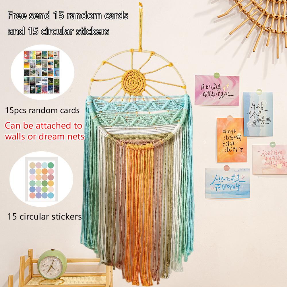 Hand-woven Cotton Rope Sunrise Sunset Tapestry Bohemian Colorful Sunrise Sunset Wall Art with Tassel Decorative Dream catcher