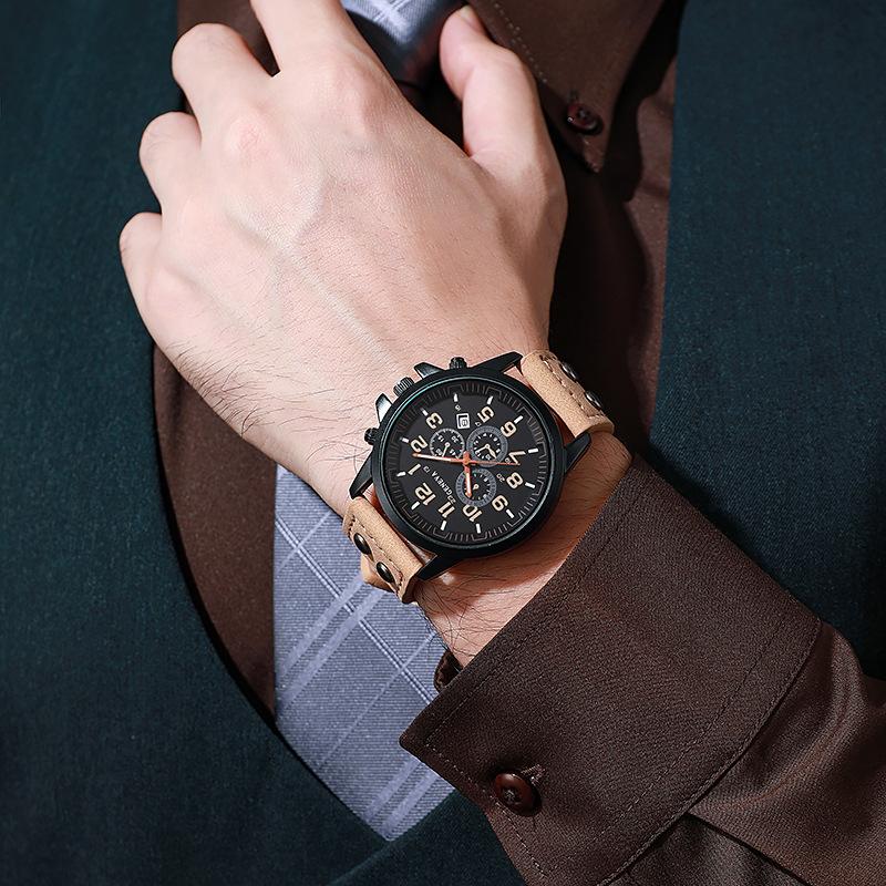 1PC Men's Watch Casual Leather Band Analog Quartz Watches with Calendar