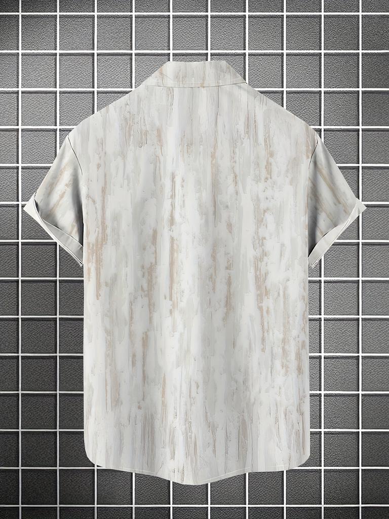 Men's Elegant Casual Wooden Color Printed Shirt, Ideal for Vacation Gifts