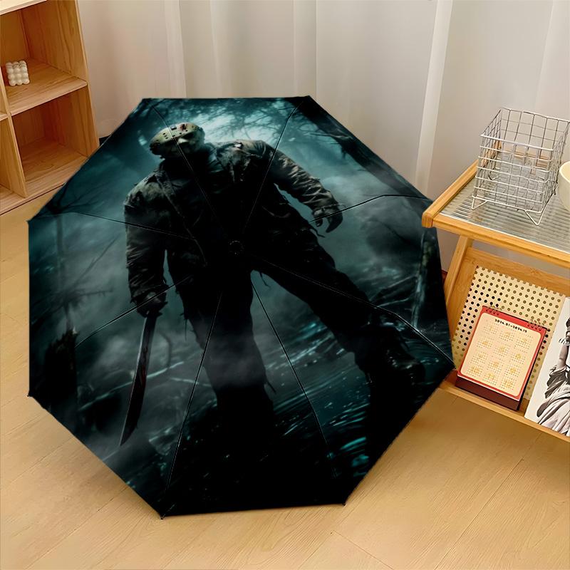 Friday the 13th Jason Voorhees Windproof Auto 8 Rib Folding Umbrella Portable Outdoor Parasol