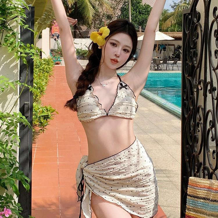 Swimsuit Women's Split New Bikini Thin Small Breasts Gathered Skirt Small Man Seaside Hot Spring Neck Swimsuit