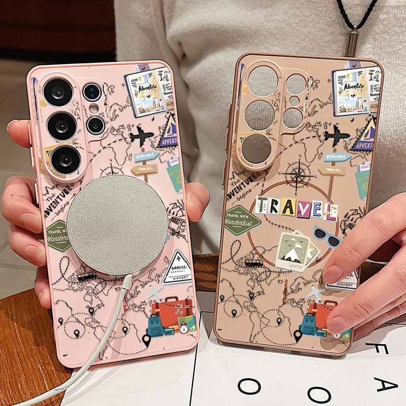 Travel Route Map Magnetic Phone Case For Samsung Galaxy S25 S26 Ultra Edge S24 S23 FE A17 A56 A37 A16 A35 A55 A15 A36 Hard Cover
