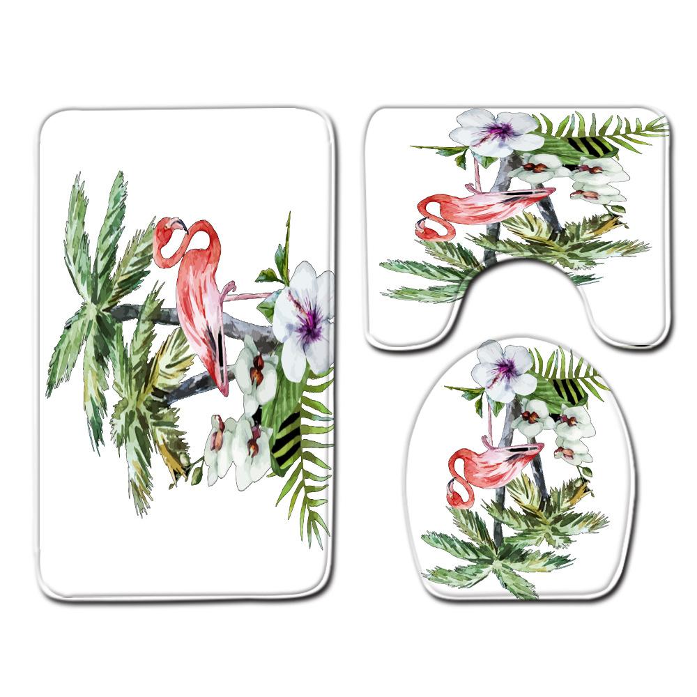 European And American Style Pink Cute Animal Flamingo Floor Mat Carpet Girl Heart Hand-Painted Illustration Toilet Three-Piece Set