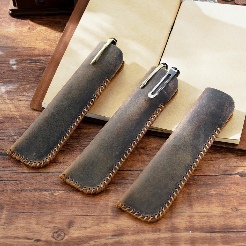 Handmade Genuine Leather Storage Bags Creative Vintage Pen Sleeve and Pencil Case for Fountain Pen and Pencil for Organization