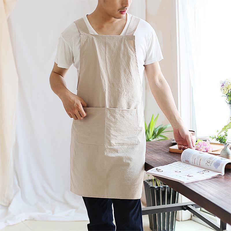Handmade Japanese Cotton Linen No-Tie Retro Apron with Printed Logo