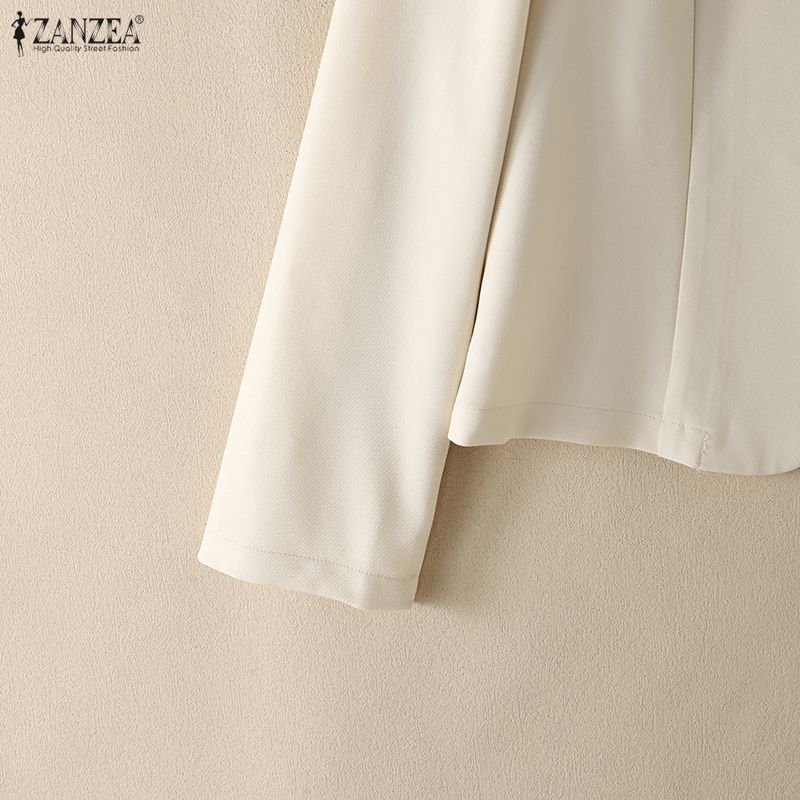 ZANZEA Women Elegant Cropped Blazer Long Sleeve Open Front Thin Short Jacket Office Lady Suit Coat