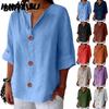 Damesmode Casual Effen Kleur Print 3/4 Mouw V-Hals Blouses & Shirts