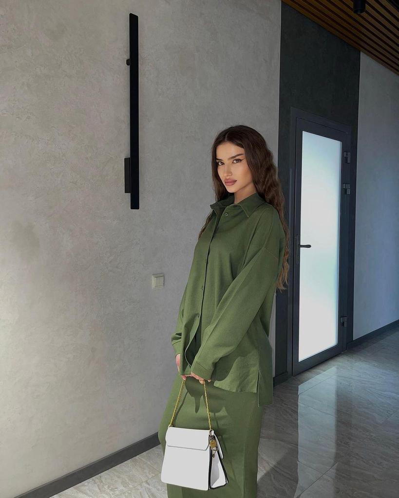 In Stock: 2024 Spring Midi Skirt Set - Middle Eastern Muslim Women's Loose Long-Sleeved Shirt & Casual Two-Piece Set