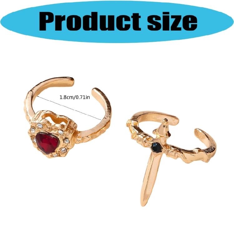Stylish Pair Of Gothic Themed Heart And Swords Rings Alloy Comfortable Fit For Everyday Use