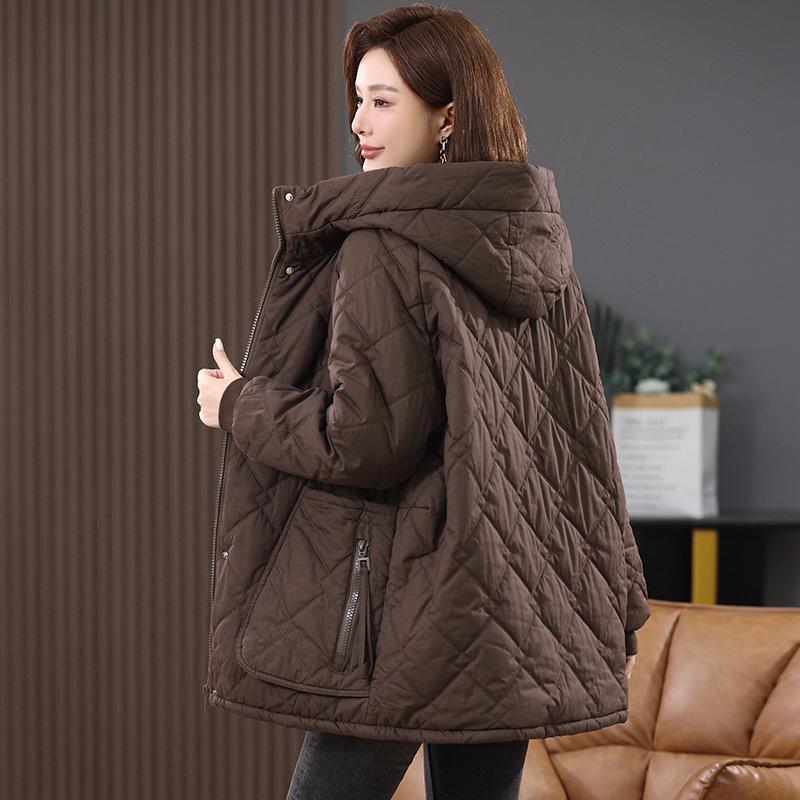 Mid-Length Retro Casual Plus Size Women's Hooded Cotton Jacket - Winter 2024