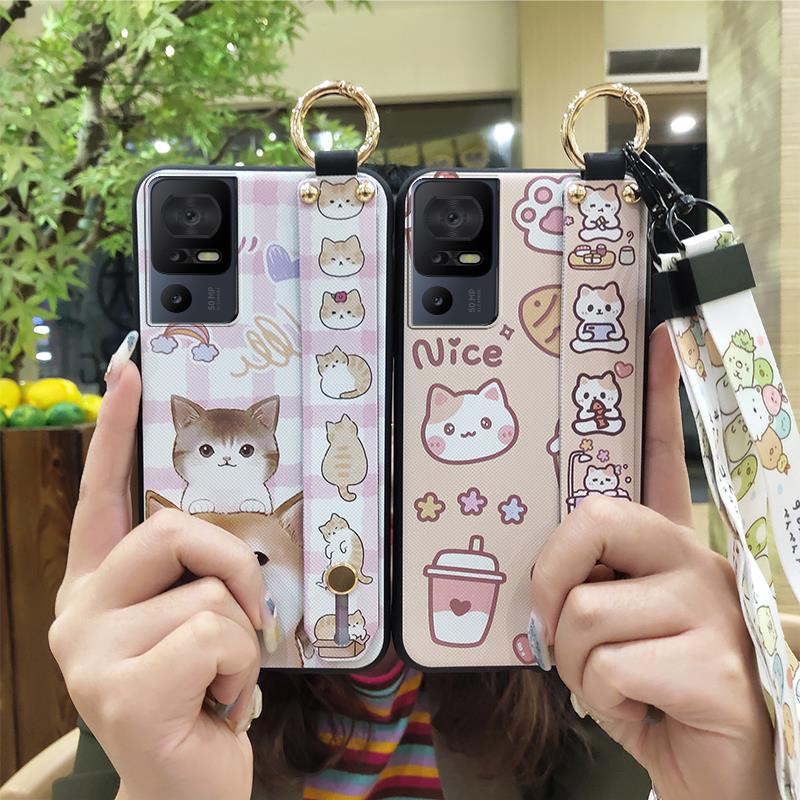 Cartoon Phone Holder Phone Case For TCL 40SE/T610K Wristband Waterproof Durable Soft Case Shockproof Anti-knock Cute
