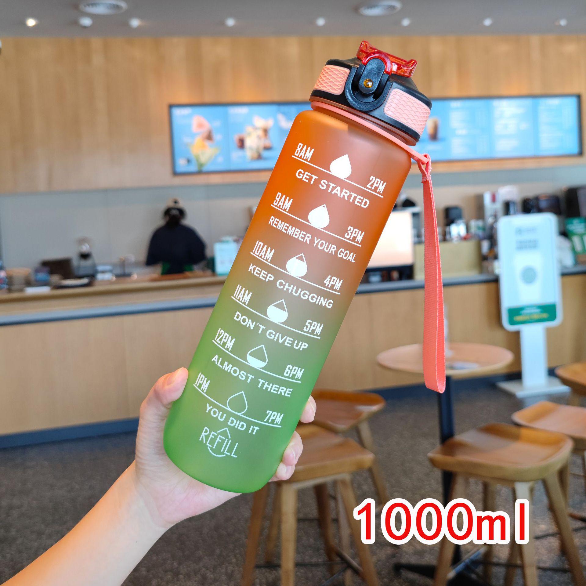 

New Gradient Duckbill Straw Water Cup - 1000ml Solid Color, Portable with Handle, Adult Plastic, One Piece. 1000ml