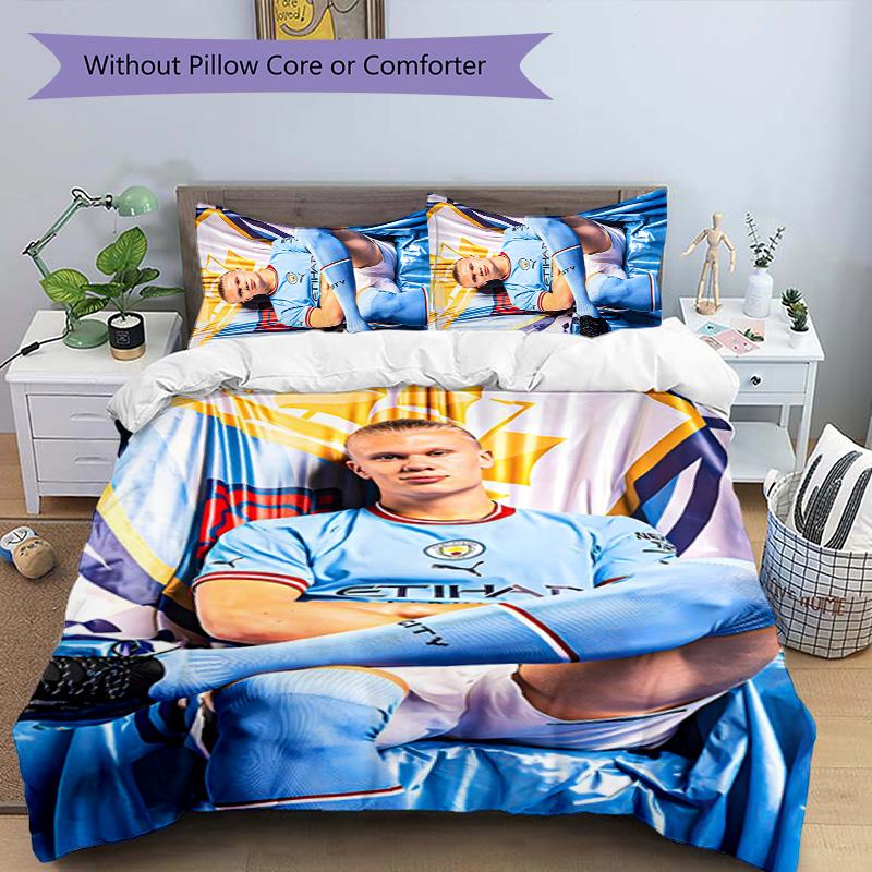 Erling Haaland 3pcs Bedding Set Duvet Cover Closure Includes 1 Duvet Cover & 2 Pillowcases for All Seasons Bedroom Home Dorm Decor