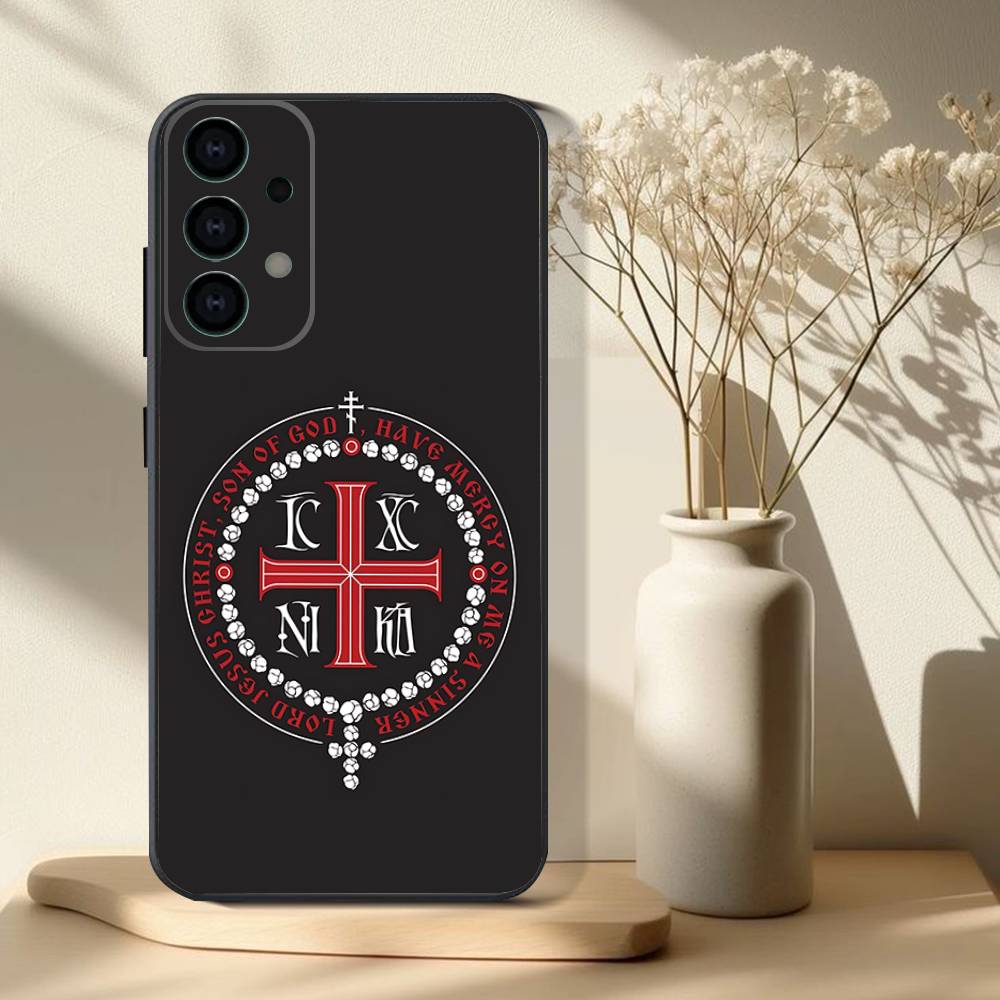 Orthodox Kruis Icoon Kerk Telefoonhoesje Voor Samsung S25,S24,S21,S22,S23,S30,Ultra,S20,Plus,Fe,Lite,Note,10,9,5G Zwarte Cover
