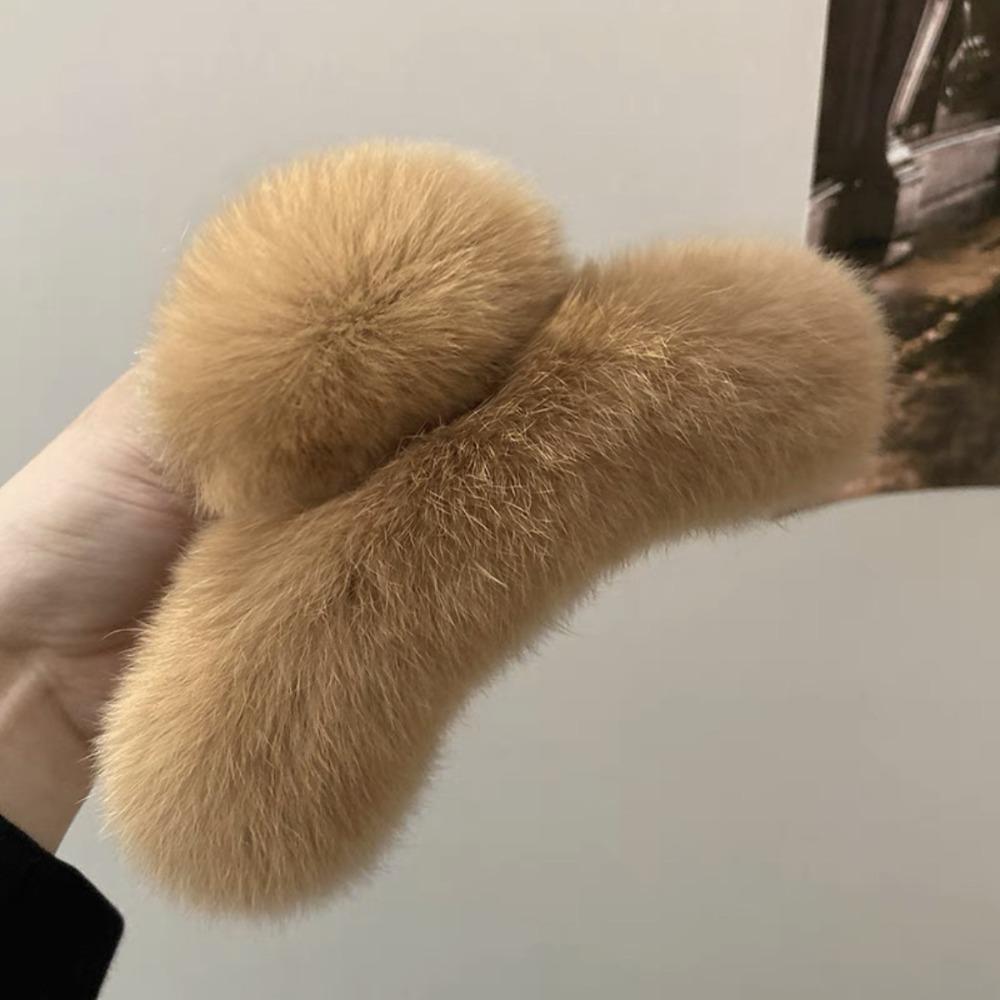 Pure Color Faux Fur Large Hair Clip Leopard Print Winter Hair Accessories Sweet Grasp Clip Girls