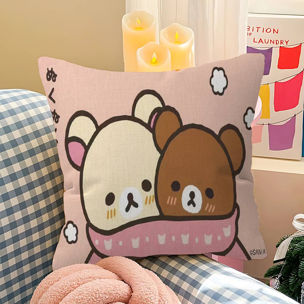 Cute Cartoon RRilakkuma BBear Cushion Cover Inches Farmhouse Decor Home Throw Pillow Covers for Couch Decorations