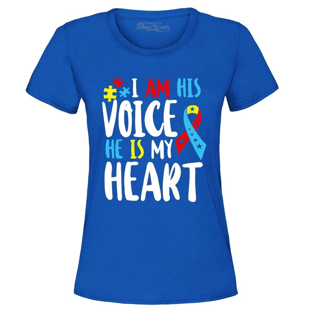 

I Am His Voice He is My Heart Autism Awareness Women s T-Shirt Autism Shirt XL