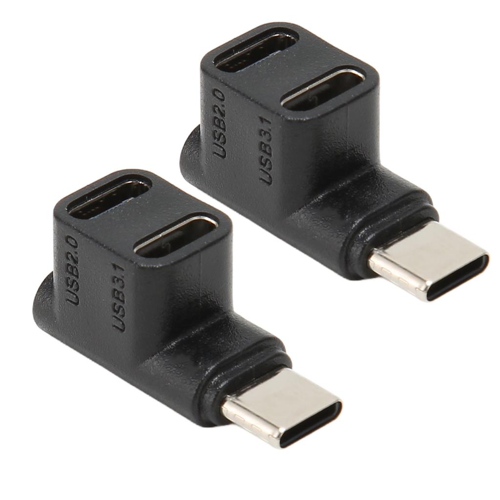 2pcs 1 to 2 USB C 3.1 90 Degree Angle Adapter 10Gbps USB 3.1 Type C Male to USBC 3.1 USB C2.0 Dual Female Right Angle