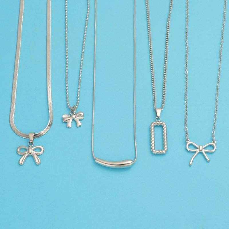 Geometry Bowknot Pendant Necklace Sweet Cool Clavicle Chain Necklace Jewelry