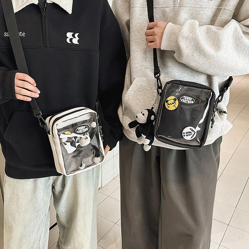 The Bags Family Women's Black Transparent Small Satchel Trendy Brand Shoulder Bag Men's Trendy Small Bag Messenger Bag Girls Backpack Casual Personalized Mobile Phone Bag
