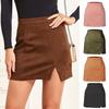 2025 Women's Suede Plush High-Waisted A-line Skirt with Zipper - Autumn/Winter Hip-Hugging Solid Color Skirt.