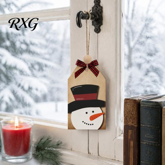 Natural Pine Wood Decor Christmas Wooden Hanging Ornaments, 2D Snowman Reindeer Clown Figure Rustic Party Supplies Pendant Decorations, Farmhouse