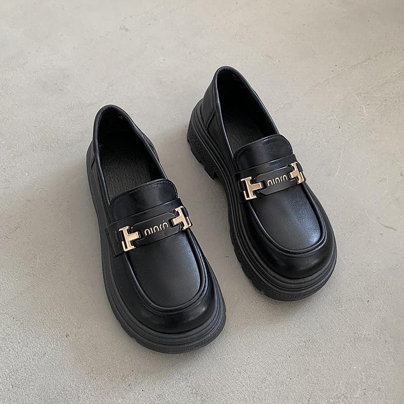 

женская новая ретро обувь на толстой подошве, увеличивающая рост, женские туфли, маленькие кожаные туфли, универсальная обувь, черные туфли 39 чёрный